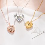 Personalizada delicada Angel Wings Corazón Foto Urna Collar para cenizas con texto grabado Cremación Joyería Memorial Regalo para las mujeres