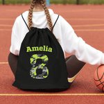 Personalized Stripes Camo Sports Pattern Name Drawstring Bag with Initial or Number Back to School Birthday Gift for Students Sport Lovers