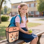 Sac de Repas Isotherme Personnalisé avec Nom Motif d'Animal Cartoon Cadeau Anniversaire Rentrée Scolaire pour les Garçons et les Filles