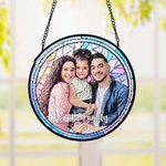 Personalized Stained Glass Style Family Photo Suncatcher Ornament with Text Window Balcony Hanging Decor Birthday Gift for Grandma Mom