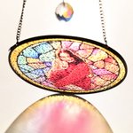 Personalized Stained Glass Style Family Photo Suncatcher Ornament with Text Window Balcony Hanging Decor Birthday Gift for Grandma Mom