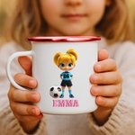 Personalized 3D Cartoon Soccer Character Portable 12 oz Enamel Cup with Name Birthday Children's Day Game Day Gift for Children