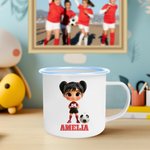 Personalized 3D Cartoon Soccer Character Portable 12 oz Enamel Cup with Name Birthday Children's Day Game Day Gift for Children