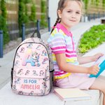 Personalised Cute Excavator Dinosaur Fantasy Unicorn Backpack with Name and Side Pockets Back to School Birthday Gift for Boys Girls