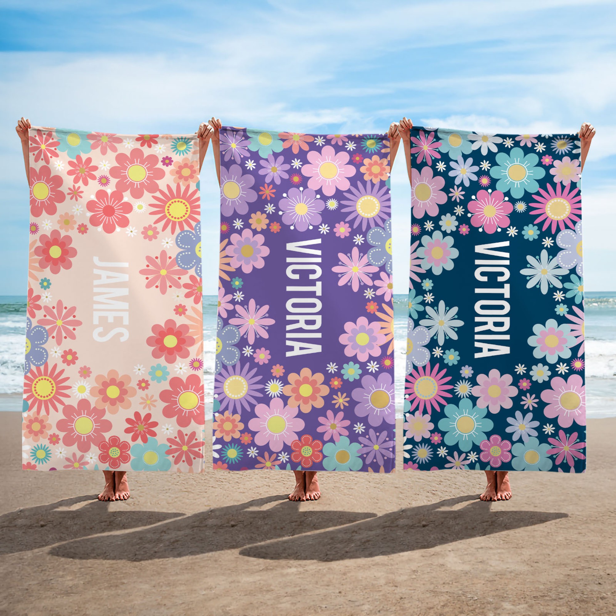 Serviette de plage surdimensionnée personnalisée avec nom Vacances d'été Fête de la plage Cadeau d'anniversaire pour enfants Femmes