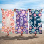 Asciugamano da spiaggia personalizzato multicolore Sunny Flowers Quick Dry con nome Regalo di compleanno per bambini, donne, vacanze estive in spiaggia