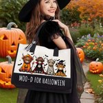 Personalizzato Halloween Costume Highland Cow Large Canvas Tote Bag con nome Uso quotidiano Festa di Halloween Regalo per amico di famiglia