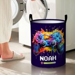 Personalized Ink Splash Game Controller Waterproof Large Laundry Basket with Name and Handle Birthday Housewarming Gift for Game Lover Friends
