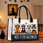 Personalizzato Halloween Costume Highland Cow Large Canvas Tote Bag con nome Uso quotidiano Festa di Halloween Regalo per amico di famiglia