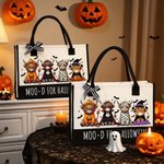 Personalizzato Halloween Costume Highland Cow Large Canvas Tote Bag con nome Uso quotidiano Festa di Halloween Regalo per amico di famiglia