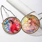 Personalized Stained Glass Style Family Photo Suncatcher Ornament with Text Window Balcony Hanging Decor Birthday Gift for Grandma Mom