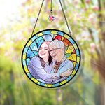 Personalized Stained Glass Style Family Photo Suncatcher Ornament with Text Window Balcony Hanging Decor Birthday Gift for Grandma Mom