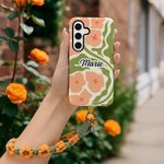 Coque de Téléphone Double Couche Personnalisée avec Nom Motif Floral Accessoire iPhone Samsung avec Bracelet ou Sangle Cadeau Anniversaire pour Femme