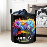 Personalized Ink Splash Game Controller Waterproof Large Laundry Basket with Name and Handle Birthday Housewarming Gift for Game Lover Friends