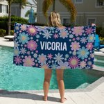 Asciugamano da spiaggia personalizzato multicolore Sunny Flowers Quick Dry con nome Regalo di compleanno per bambini, donne, vacanze estive in spiaggia