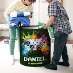 Personalized Ink Splash Game Controller Waterproof Large Laundry Basket with Name and Handle Birthday Housewarming Gift for Game Lover Friends