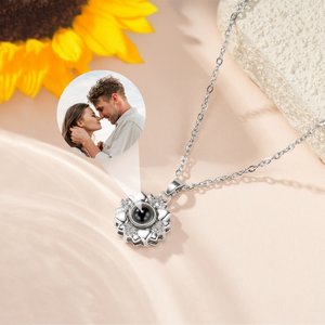 Personalised Sunflower Photo Projection Necklace with 100 Languages I Love You Dainty Jewellery Birthday Anniversary Gift for Women