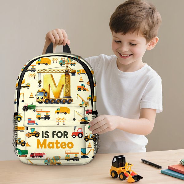 Personalised Cute Excavator Dinosaur Fantasy Unicorn Backpack with Name and Side Pockets Back to School Birthday Gift for Boys Girls