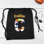 Personalized Stripes Camo Sports Pattern Name Drawstring Bag with Initial or Number Back to School Birthday Gift for Students Sport Lovers