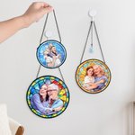 Personalized Stained Glass Style Family Photo Suncatcher Ornament with Text Window Balcony Hanging Decor Birthday Gift for Grandma Mom