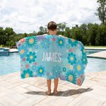 Asciugamano da spiaggia personalizzato multicolore Sunny Flowers Quick Dry con nome Regalo di compleanno per bambini, donne, vacanze estive in spiaggia