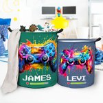 Personalized Ink Splash Game Controller Waterproof Large Laundry Basket with Name and Handle Birthday Housewarming Gift for Game Lover Friends