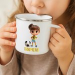Personalized 3D Cartoon Soccer Character Portable 12 oz Enamel Cup with Name Birthday Children's Day Game Day Gift for Children