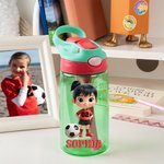 Gepersonaliseerde 3D Cartoon Voetbal Karakter 16 oz Kid Waterfles met naam en siliconen rietje terug naar school Verjaardagscadeau voor jongens meisjes