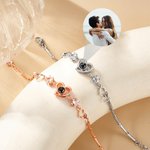 Personalised Zircon Heart Photo Projection Bracelet with 100 Languages I Love You Dainty Jewellery Anniversary Birthday Gift for Women