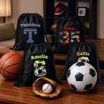 Personalized Stripes Camo Sports Pattern Name Drawstring Bag with Initial or Number Back to School Birthday Gift for Students Sport Lovers