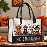 Personalizzato Halloween Costume Highland Cow Large Canvas Tote Bag con nome Uso quotidiano Festa di Halloween Regalo per amico di famiglia