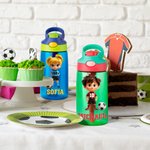 Gepersonaliseerde 3D Cartoon Voetbal Karakter 16 oz Kid Waterfles met naam en siliconen rietje terug naar school Verjaardagscadeau voor jongens meisjes