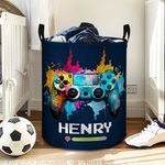 Personalized Ink Splash Game Controller Waterproof Large Laundry Basket with Name and Handle Birthday Housewarming Gift for Game Lover Friends