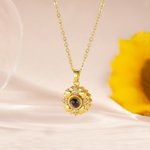 Gepersonaliseerde zonnebloem fotoprojectie ketting met 100 talen Ik hou van je sieraad verjaardag verjaardagscadeau voor vrouwen