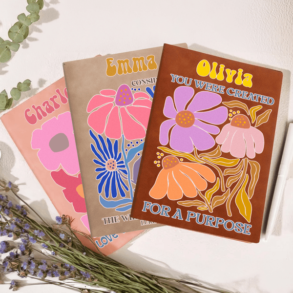 Personalized Bible Floral PU Leather Notebook with Name Birthday Anniversary Religious Gift for Family Friends Christian