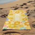 Asciugamano da spiaggia personalizzato multicolore Sunny Flowers Quick Dry con nome Regalo di compleanno per bambini, donne, vacanze estive in spiaggia