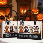 Personalizzato Halloween Costume Highland Cow Large Canvas Tote Bag con nome Uso quotidiano Festa di Halloween Regalo per amico di famiglia