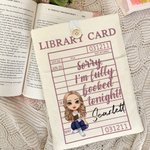 Personalized Library Card Cartoon Character Book Sleeve Protector with Front Pocket and Name Reading Club Birthday Gift for Bookworms