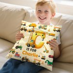 Personalised Cute Excavator Dinosaur Fantasy Unicorn Soft Throw Pillow Cover with Name Room Decor Birthday Gift for Boys Girls