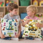 Personalised Cute Excavator Dinosaur Fantasy Unicorn Soft Throw Pillow Cover with Name Room Decor Birthday Gift for Boys Girls