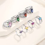 Bague Personnalisée avec 1-8 Noms Texte Gravés et Pierres de Naissance Cadeau Anniversaire Fête pour Maman Femme