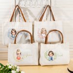 Sac à main en toile avec nom et poignée en cuir PU Cadeau d'anniversaire pour les femmes