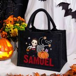 Personalized Moon Pumpkin Halloween Cartoon Character Jute Bag with Name Halloween Party Gift for Boys Girls