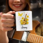 Personalized Guitar Birth Flower Butterfly Music Symbol 11 oz Ceramic Mug with Name Music Festivals Birthday Gift for Music Lovers