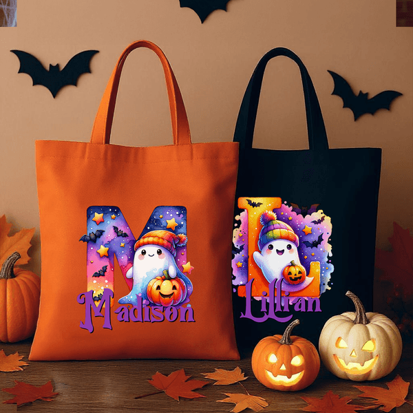 Personalised Halloween Ghost Letter Canvas Bag with Name Halloween Party Gift for Children