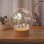 Gepersonaliseerd Schattig Bosdier LED Nachtlampje met Naam en Houten Basis Kinderkamerdecoratie Verjaardag of Babyshowercadeau voor Kinderen