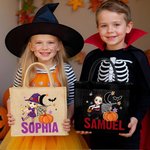 Personalized Moon Pumpkin Halloween Cartoon Character Jute Bag with Name Halloween Party Gift for Boys Girls