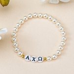 Personalised Greek Letter Pearl Beaded Elastic Stretch Bracelet Dainty Jewellery Bid Day Sorority Gift for Women Girls | Callie × Affinity Licensing