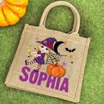 Personalized Moon Pumpkin Halloween Cartoon Character Jute Bag with Name Halloween Party Gift for Boys Girls