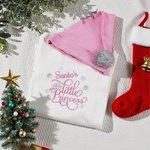 Personalized Santa's Little Princess 100% Cotton Romper Hat Set with Embroidered Name Baby Shower Christmas Gift for Baby Girls
